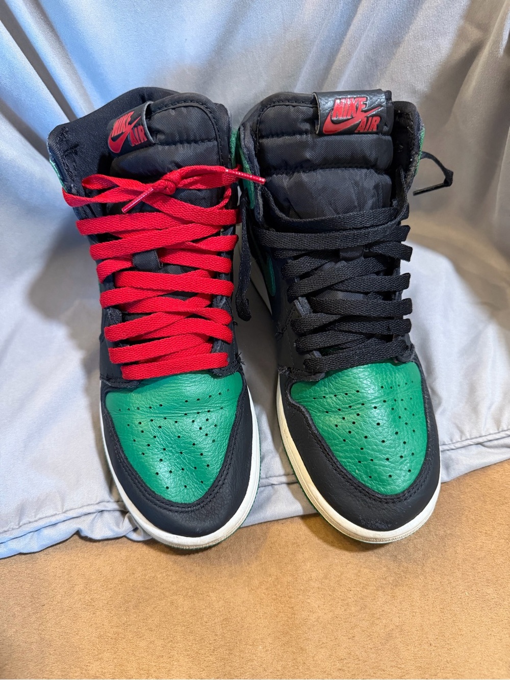Nike Kids Vintage Air Force 1 OG High-Top Sneakers in Black, Green & Red Accents